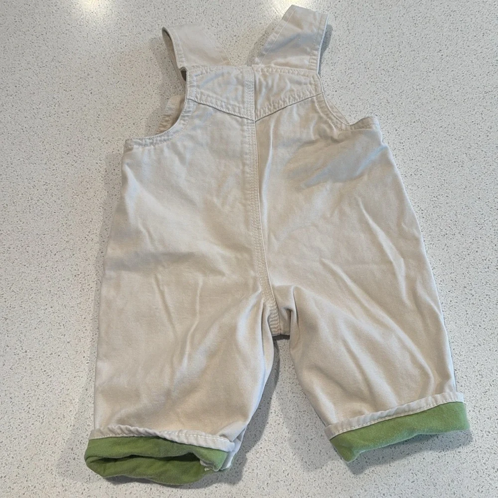 Small Wonders Beige and Green Overalls monkey safari friends 3/6 months